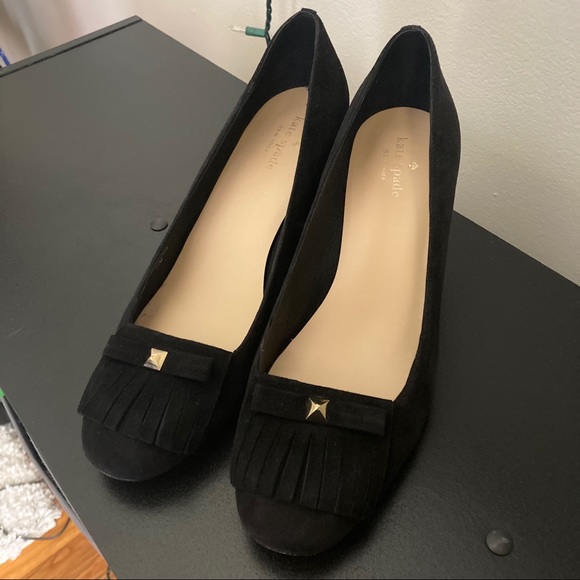 kate spade Shoes - Kate Spade Black Suede Fringe Heels